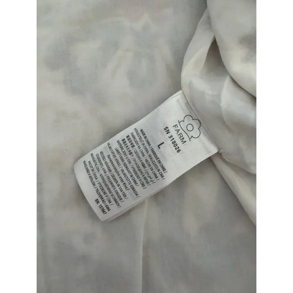 Farm Rio Wrap Midi Skirt Size L Off White Linen Flower Fan Tapestry Tie-Waist